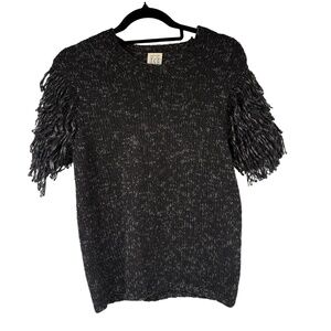 JASON WU‎ FOR TSE Womens L Black Gray Marled Shaggy Knit Top Modern Chic